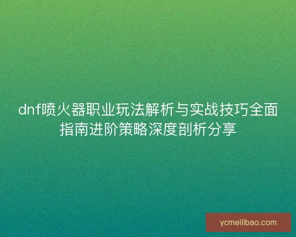 dnf喷火器职业玩法解析与实战技巧全面指南进阶策略深度剖析分享