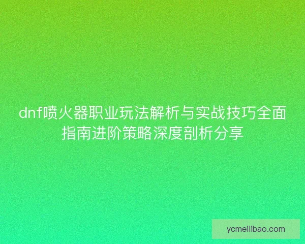 dnf喷火器职业玩法解析与实战技巧全面指南进阶策略深度剖析分享